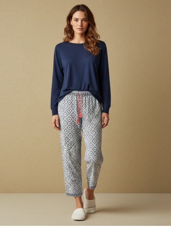 Echo Other - Echo Sleepwear Women’s Printed Jogger Pants Blue White black purple Pattern  L